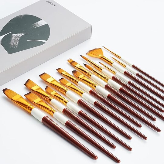 ARTIFY Paint Brushes for Acrylic Painting, 15 Pcs 2024 New Painting Supplies, Artist Paint Brush Set for Watercolor, Oil and Gouache Painting, Red Wine